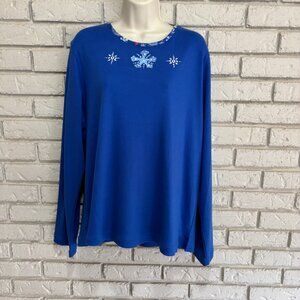 Sleep Sense Women’s Blue Long Sleeve Snow Flake Top NWT Large